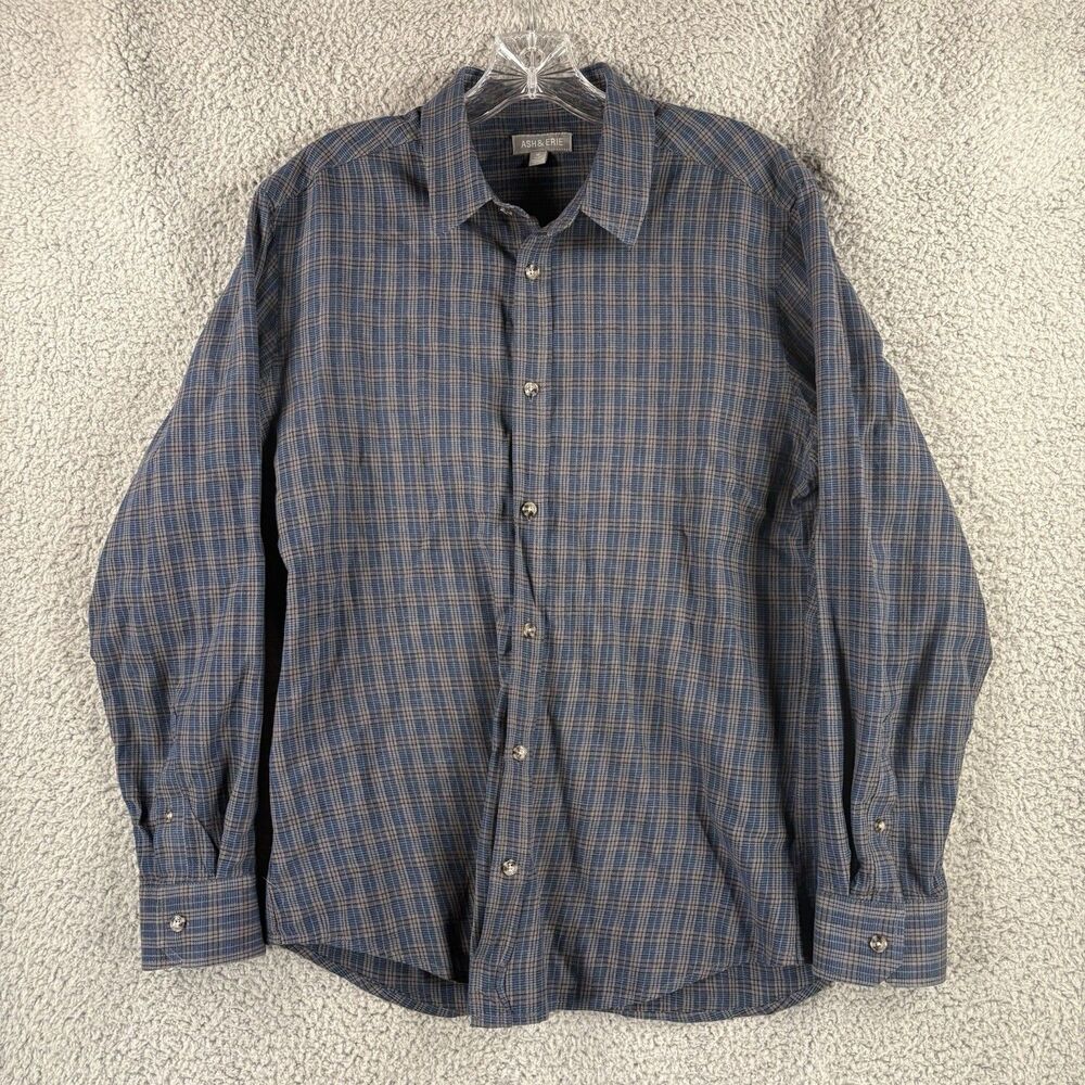 ASH AND ERIE Mens Flannel Shirt Blue Plaid Long Sleeve Button Up Medium M Slim